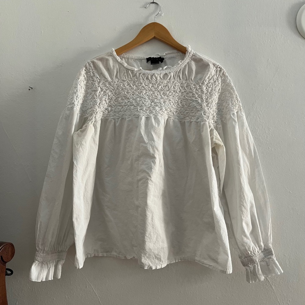 Hatch Maternity Scarlett Smock Long Sleeve 100% Cotton Peasant Blouse White M